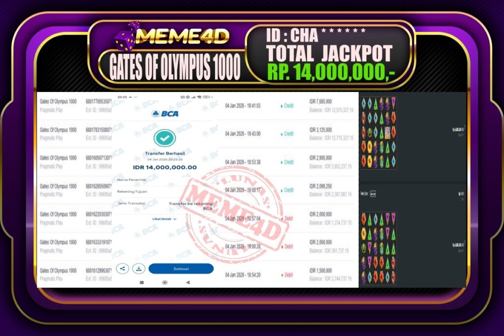 Bukti Jp MEME4D Slot Online 05 Januari 2026