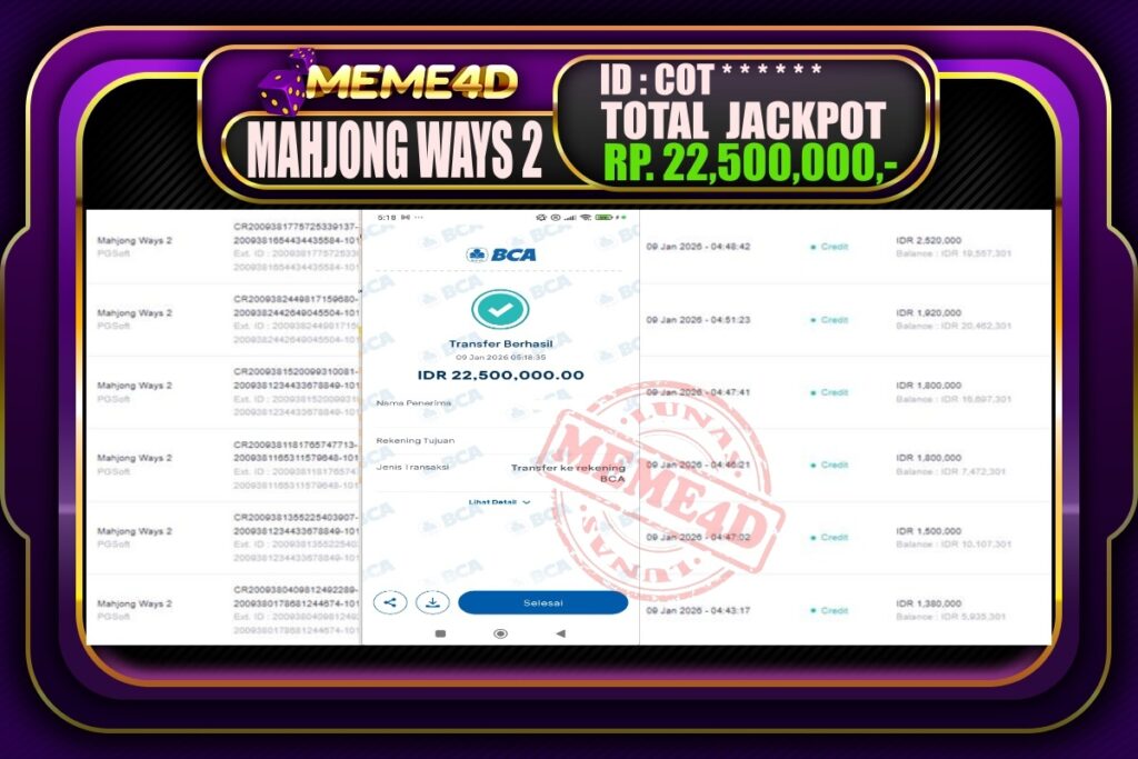 Bukti Jp MEME4D Slot Online 10 Januari 2026