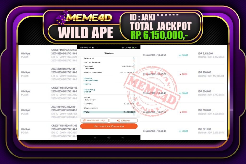 Bukti Jp MEME4D Slot Online 04 Januari 2026