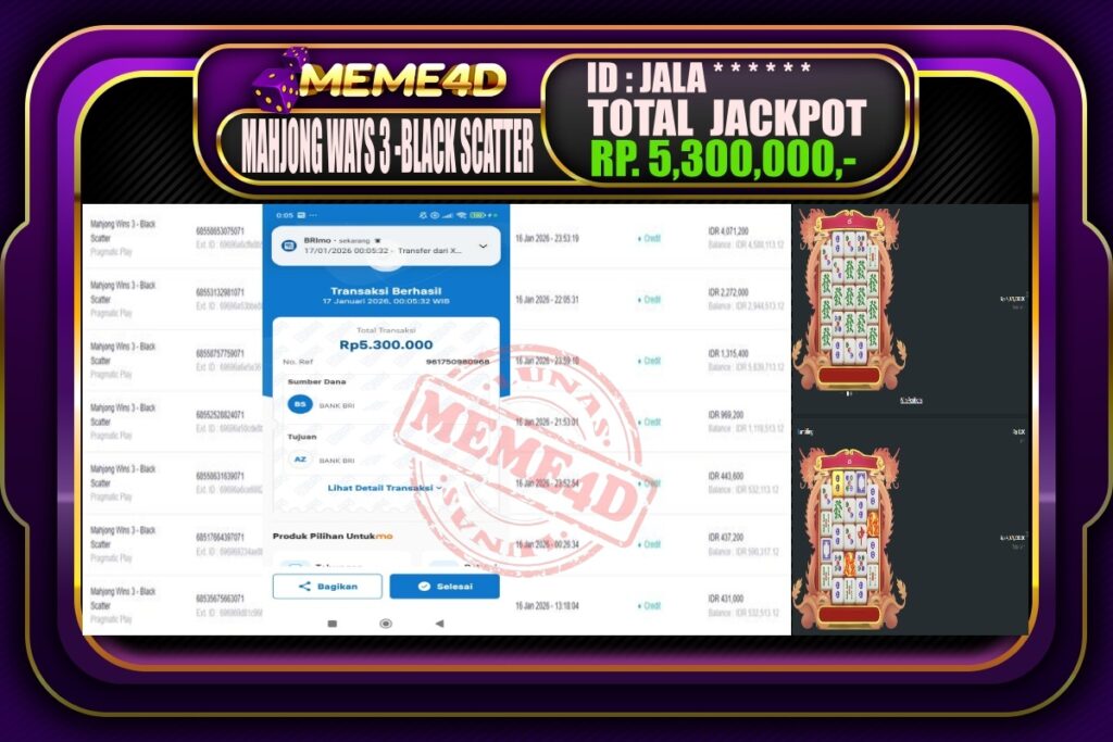 Bukti Jp MEME4D Slot Online 17 Januari 2026