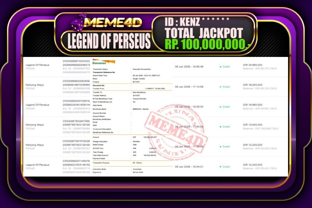 Bukti Jp MEME4D Slot Online 10 Januari 2026