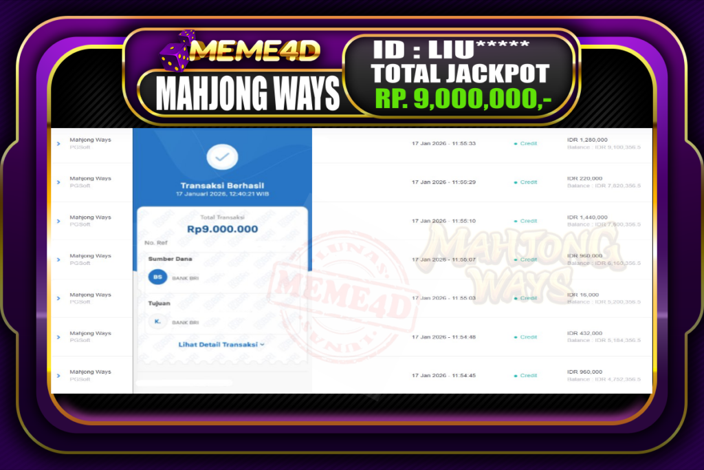 Bukti Jp MEME4D Slot Online 17 Januari 2026