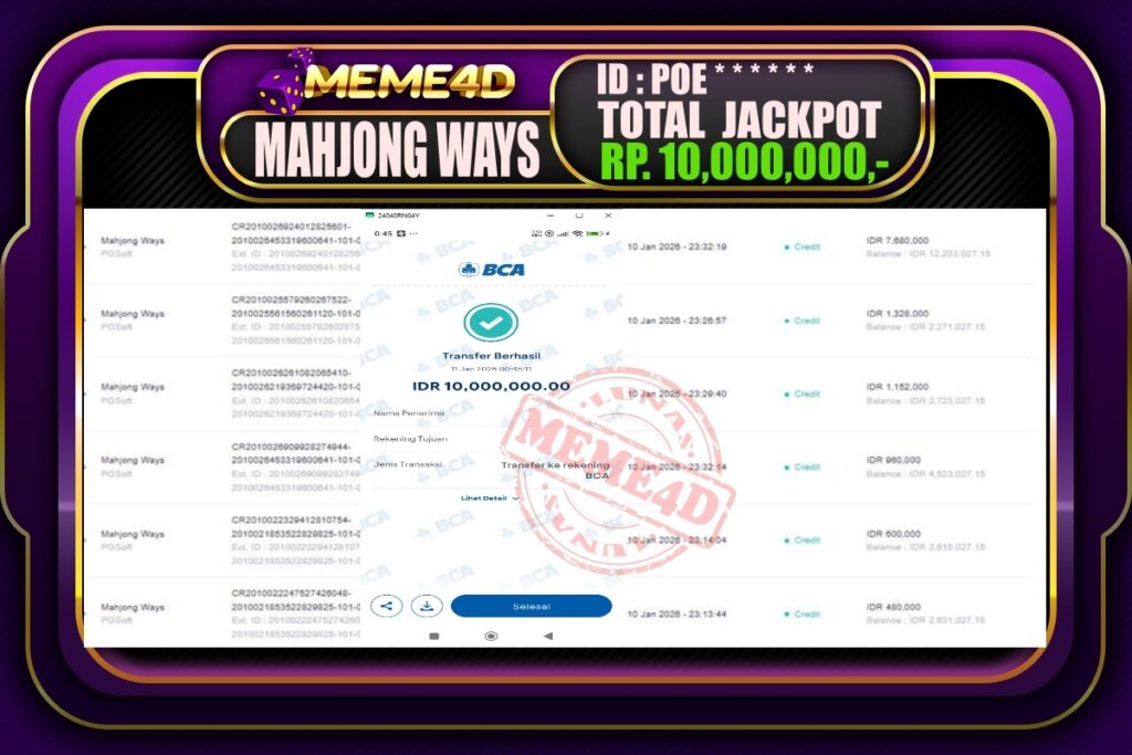 Bukti Jp MEME4D Slot Online 11 Januari 2026