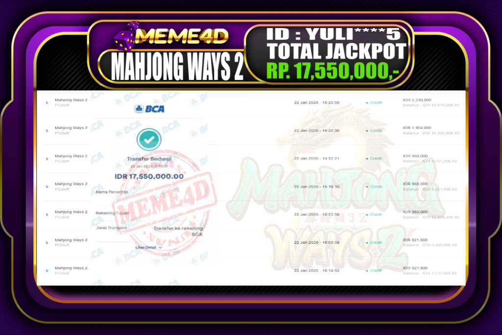 Bukti Jp MEME4D Slot Online 22 Januari 2026