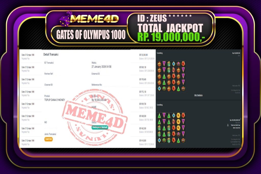 Bukti Jp MEME4D Slot Online 27 Januari 2026