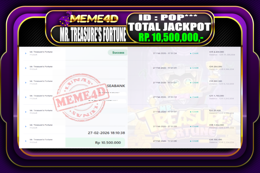Bukti Jp MEME4D Slot Online 27 February 2026