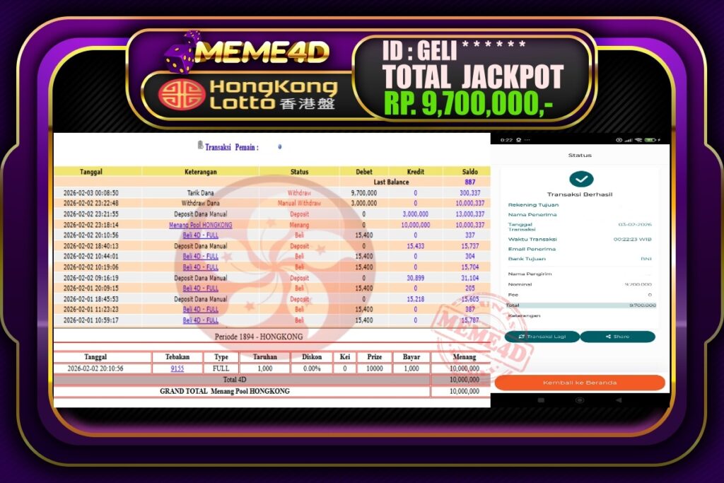 Bukti Jp MEME4D Togel Online 03 February 2026