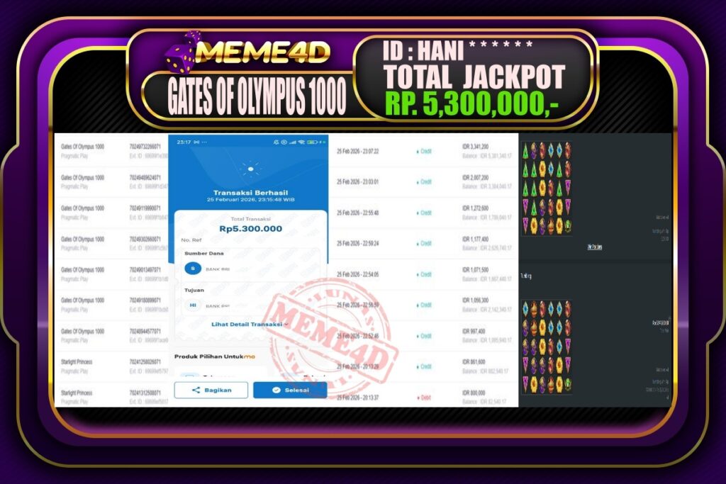 Bukti Jp MEME4D Slot Online 26 February 2026