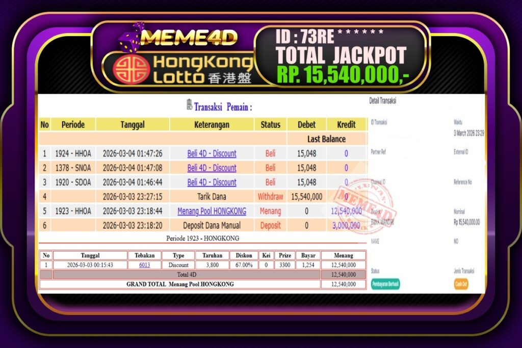 Bukti Jp MEME4D Togel Online 04 March 2026