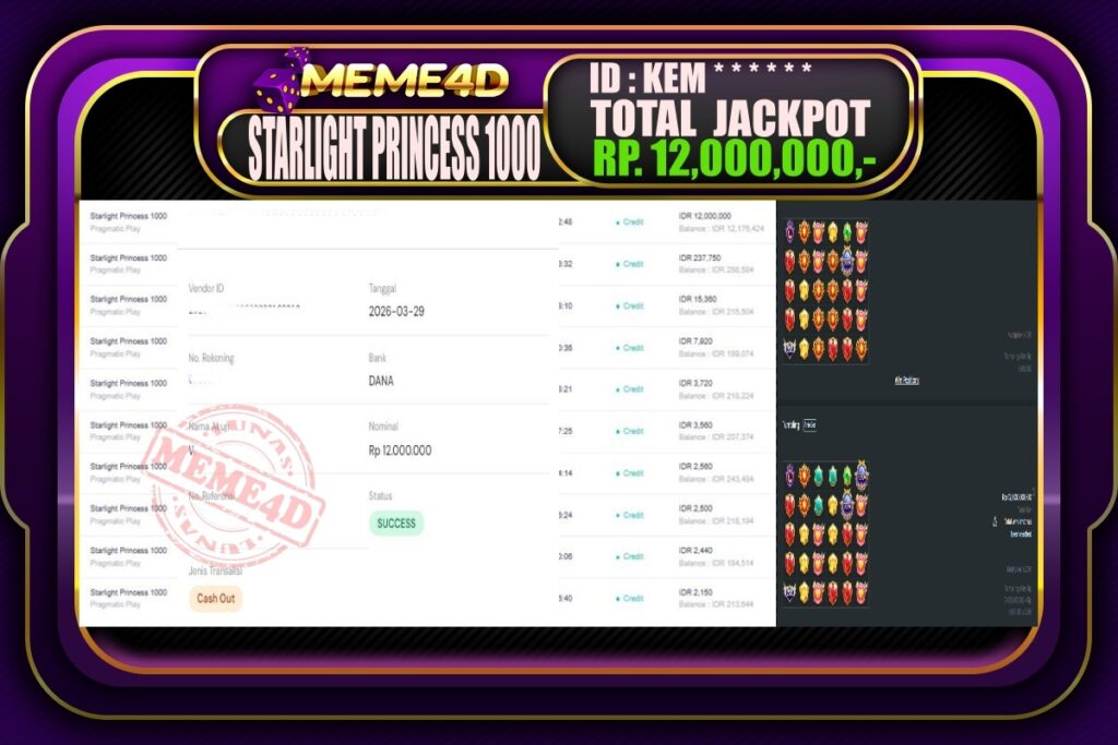 Bukti Jp MEME4D Slot Online 29 March 2026