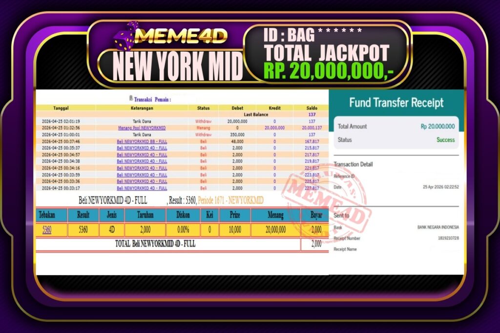 Bukti Jp MEME4D Togel Online 25 April 2026