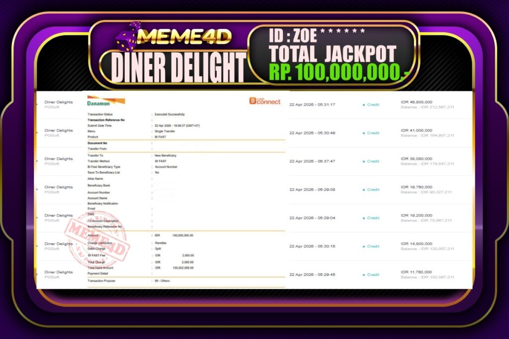 Bukti Jp MEME4D Slot Online 23 April 2026
