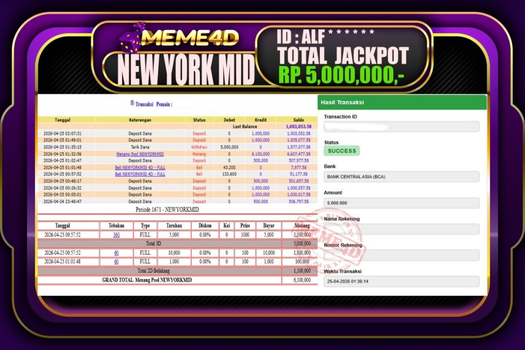 Bukti Jp MEME4D Togel Online 25 April 2026