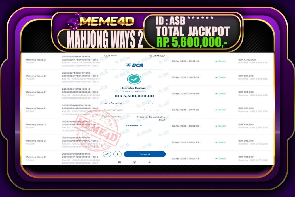 Bukti Jp MEME4D Slot Online 02 April 2026