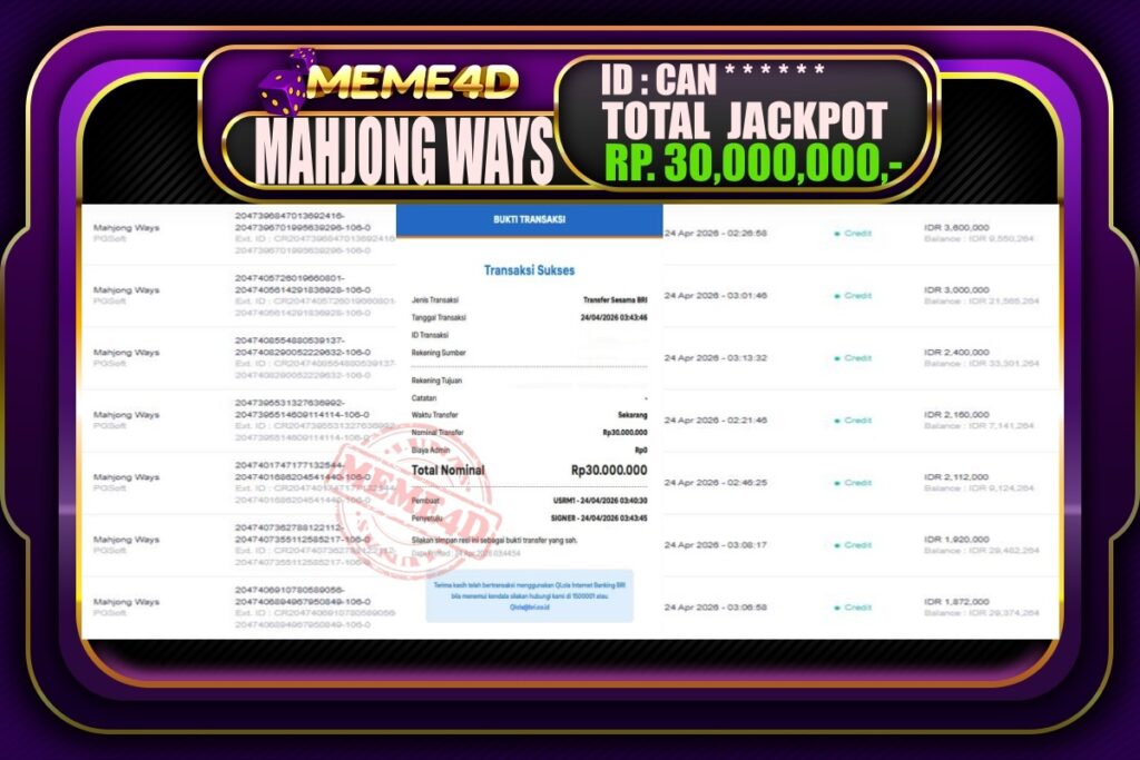 Bukti Jp MEME4D Slot Online 24 April 2026