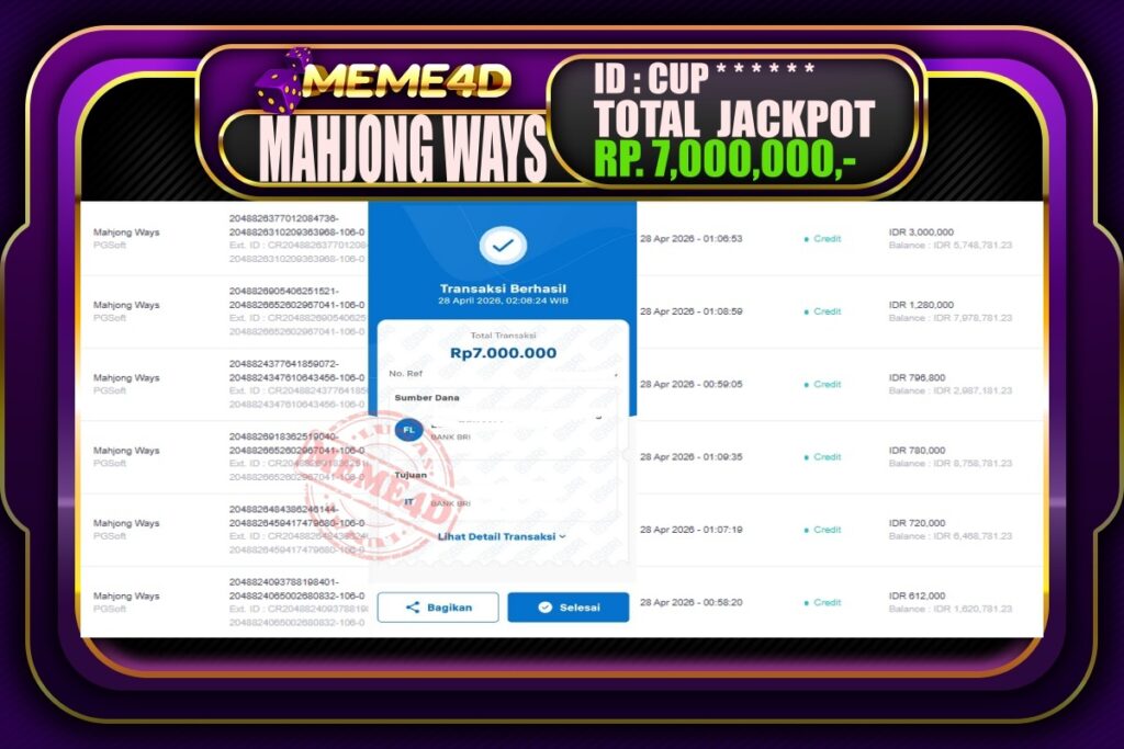 Bukti Jp MEME4D Slot Online 28 April 2026
