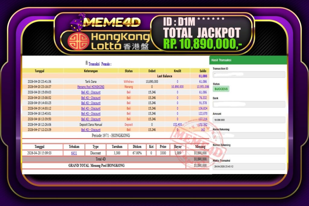 Bukti Jp MEME4D Togel Online 21 April 2026