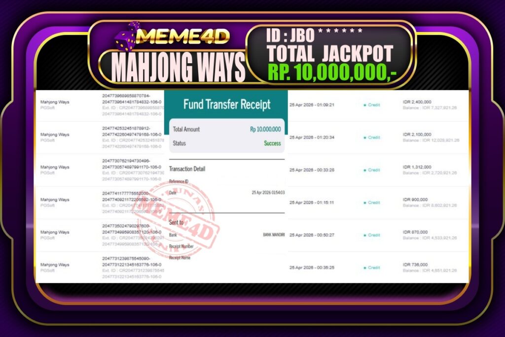 Bukti Jp MEME4D Slot Online 25 April 2026