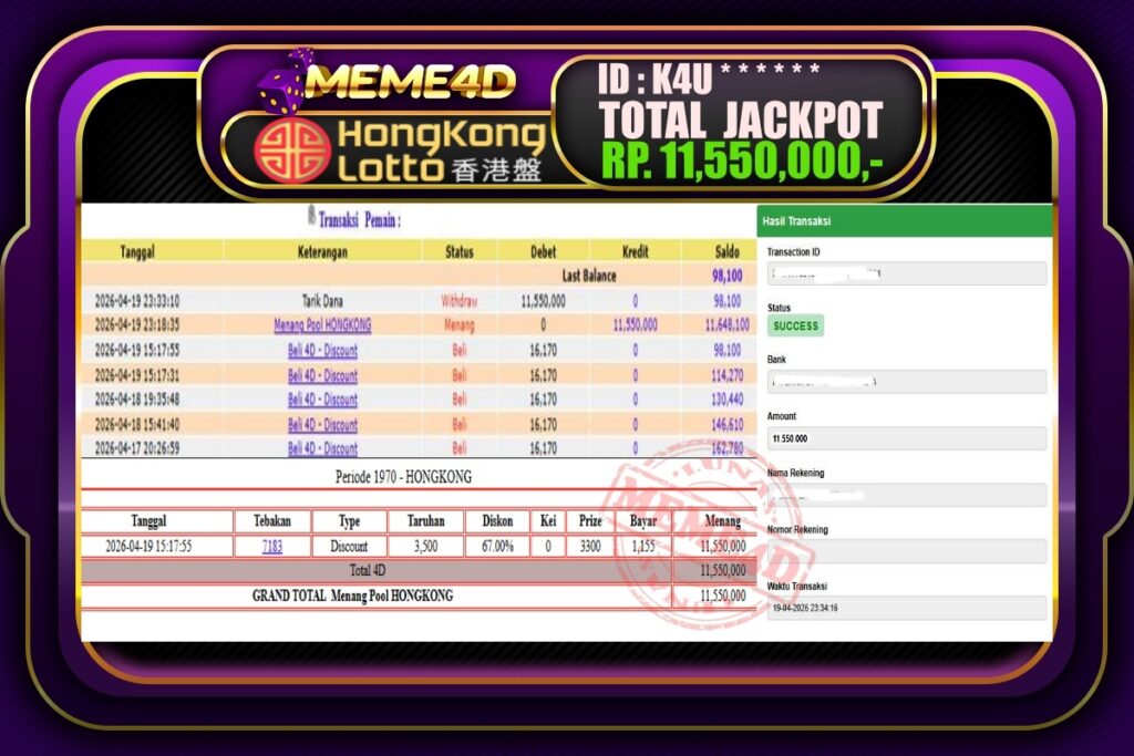 Bukti Jp MEME4D Togel Online 20 April 2026