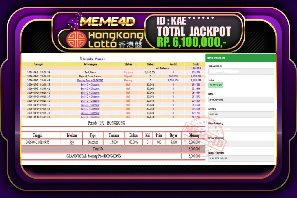Bukti Jp MEME4D Togel Online 22 April 2026