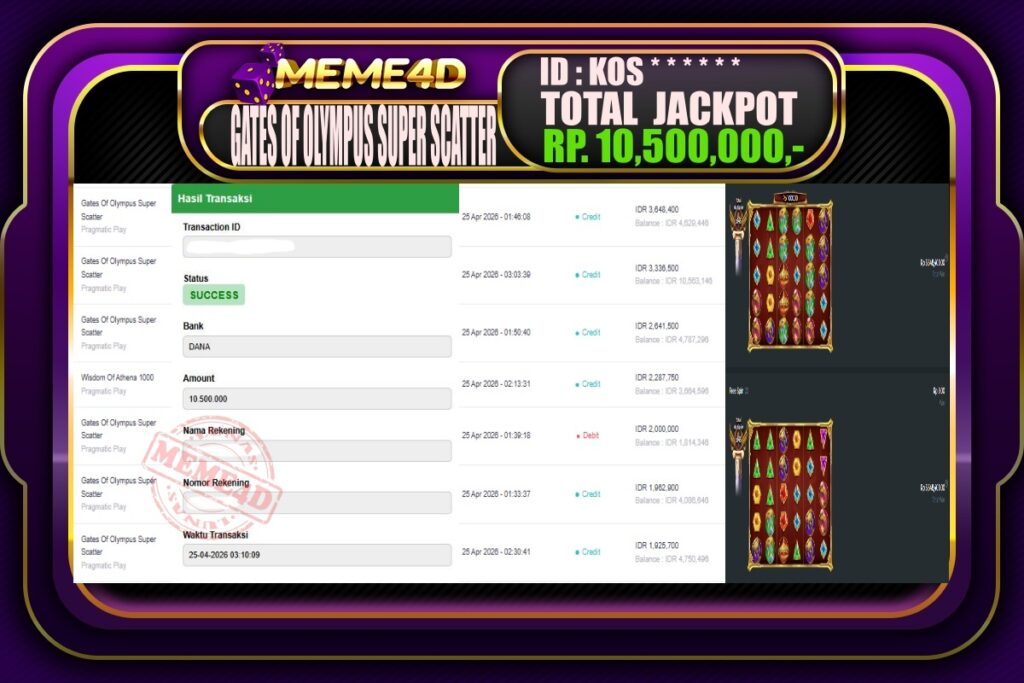 Bukti Jp MEME4D Slot Online 25 April 2026