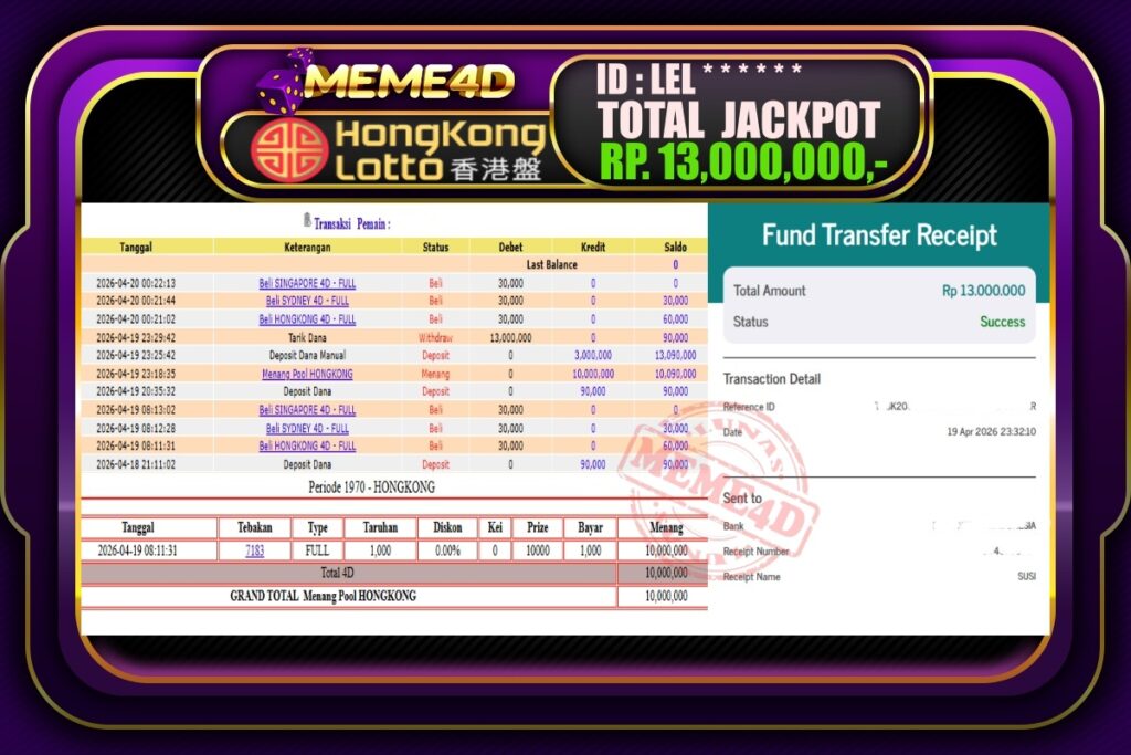 Bukti Jp MEME4D Togel Online 20 April 2026