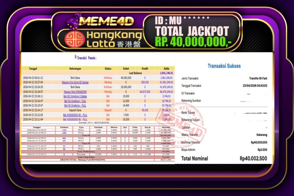 Bukti Jp MEME4D Togel Online 23 April 2026