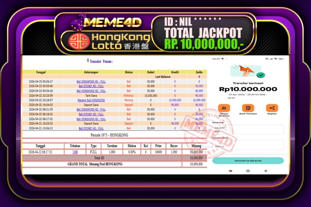 Bukti Jp MEME4D Togel Online 23 April 2026