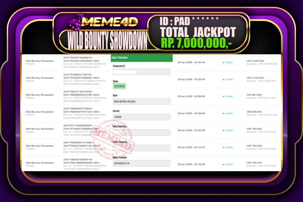 Bukti Jp MEME4D Slot Online 25 April 2026