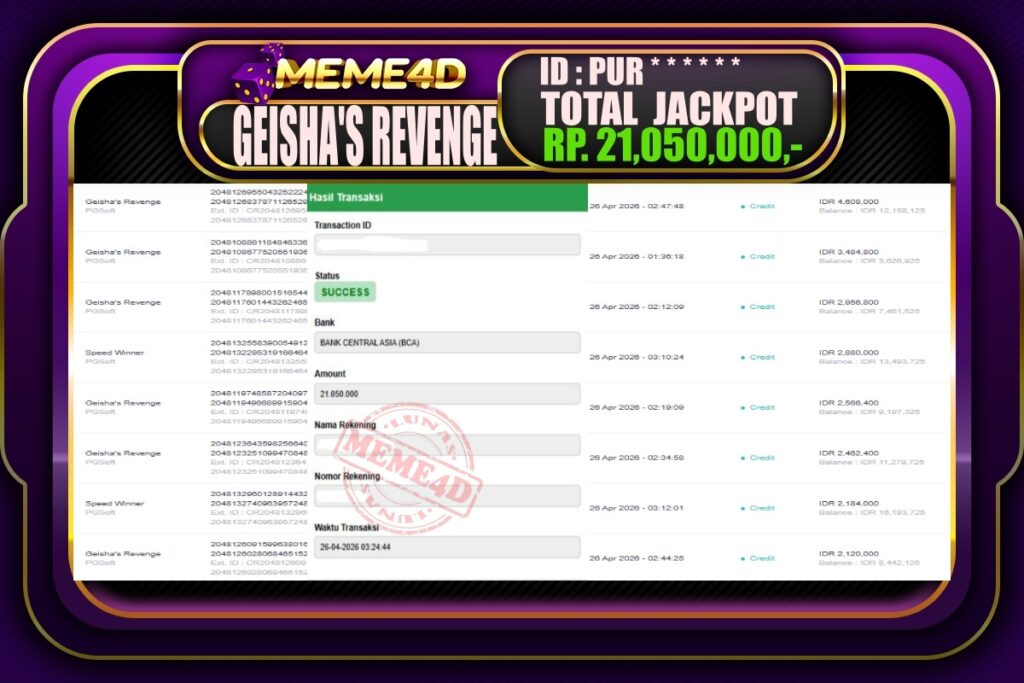 Bukti Jp MEME4D Slot Online 26 April 2026