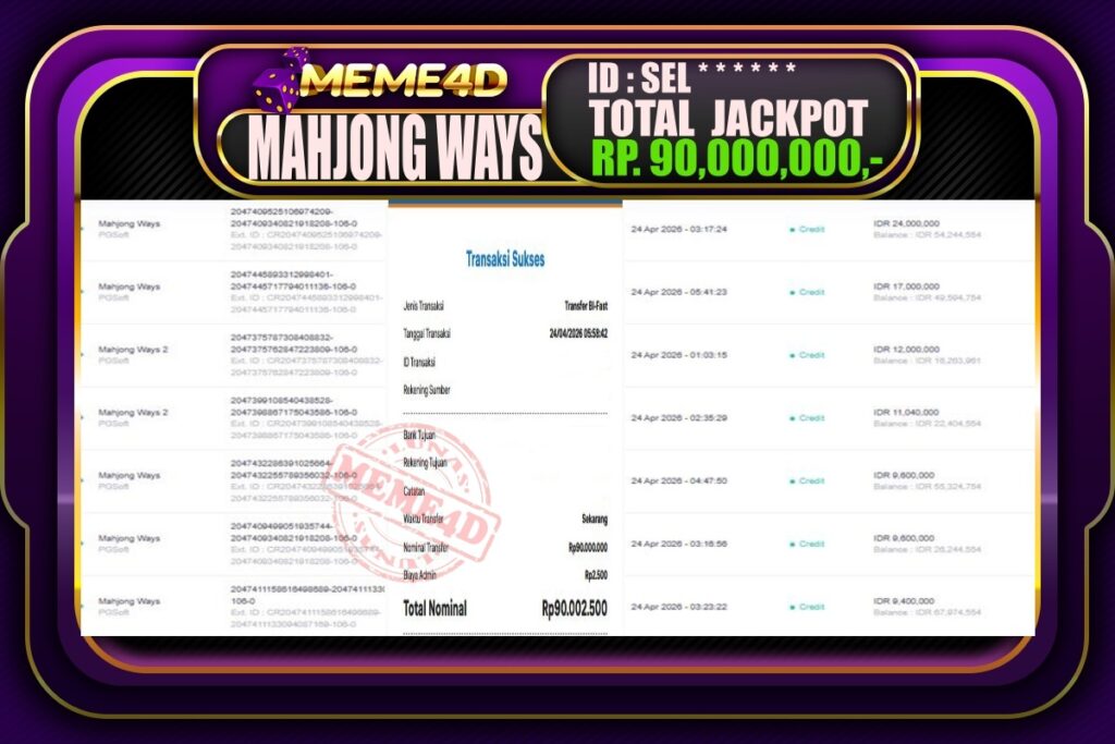 Bukti Jp MEME4D Slot Online 24 April 2026