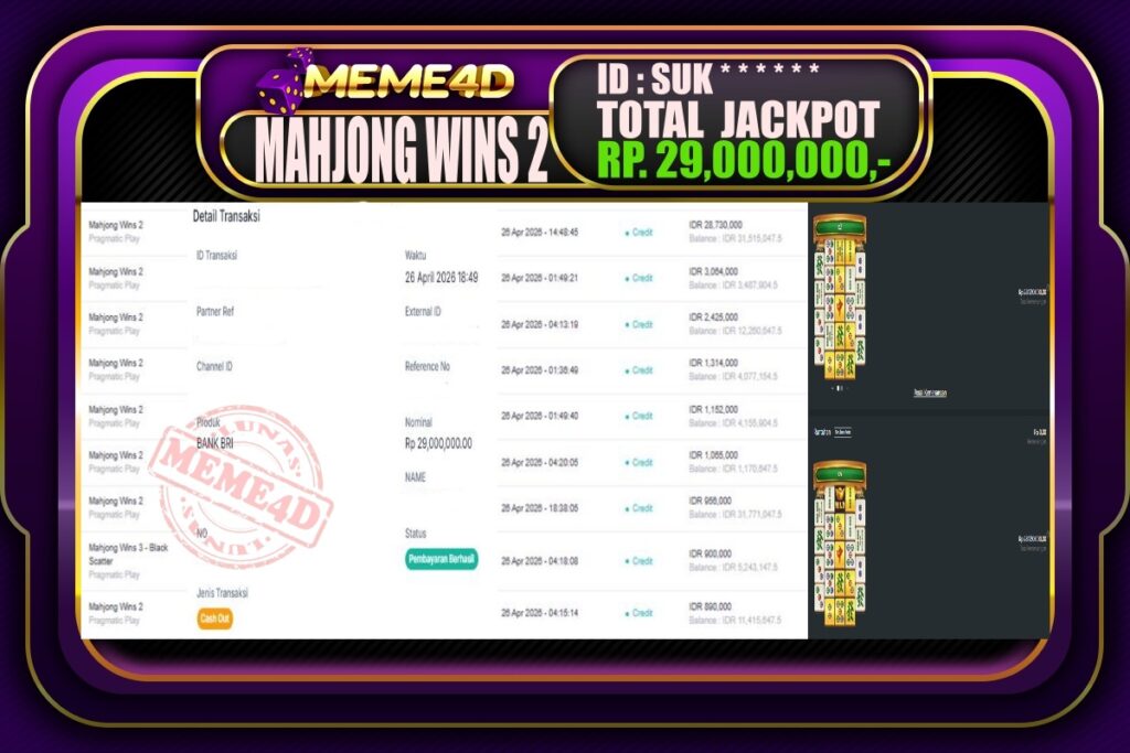 Bukti Jp MEME4D Slot Online 27 April 2026