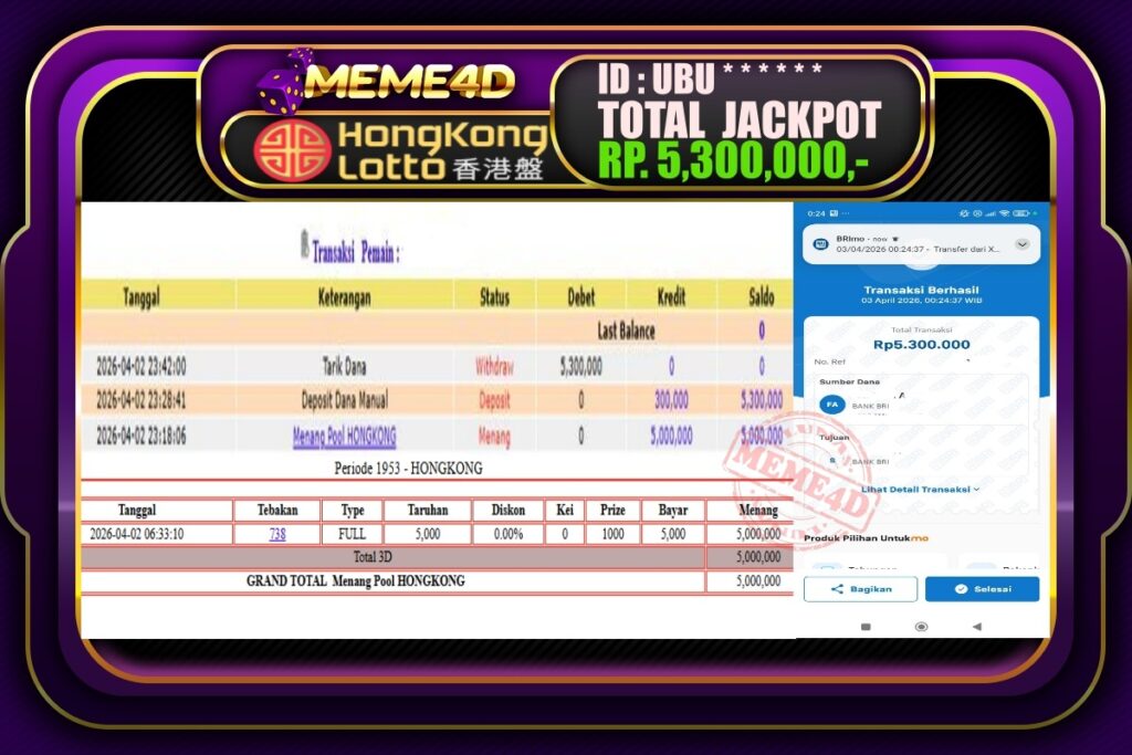 Bukti Jp MEME4D Togel Online 03 April 2026