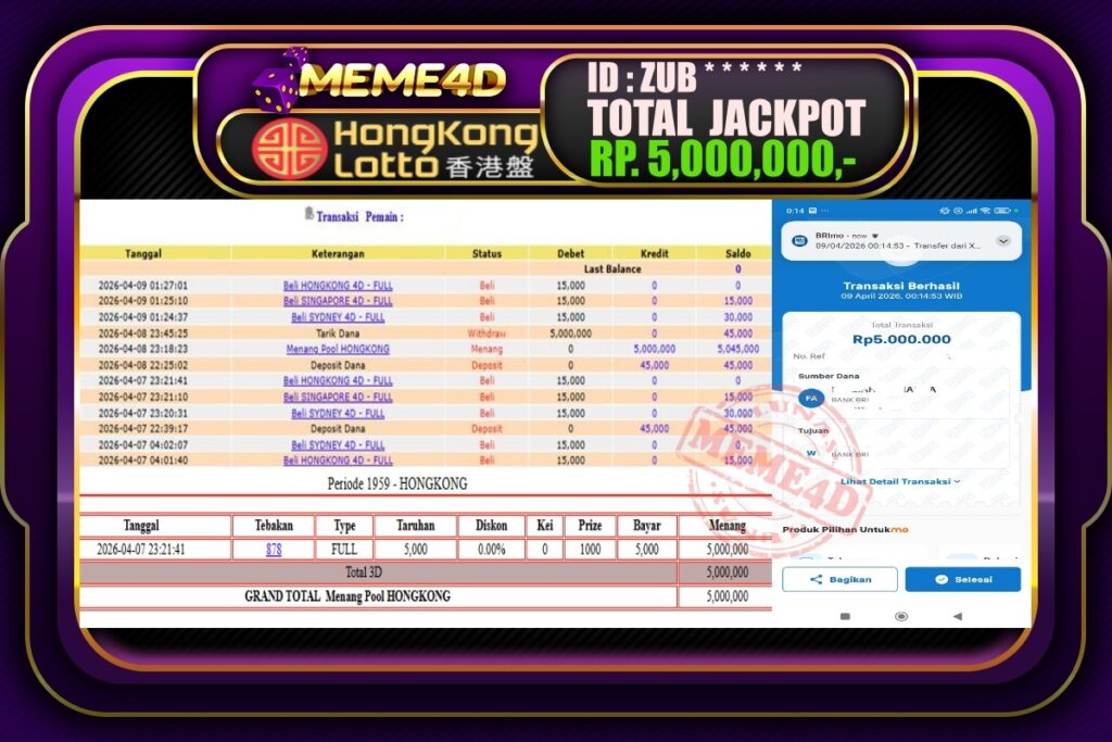 Bukti Jp MEME4D Togel Online 09 April 2026
