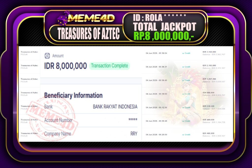 Bukti Jp MEME4D Slot Online 06 Juni 2026