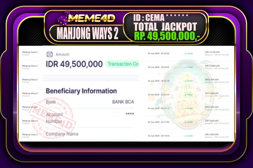 Bukti Jp MEME4D Slot Online 06 Juni 2026