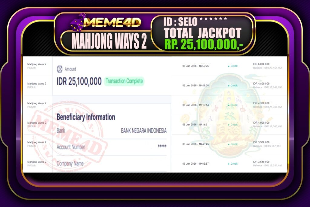 Bukti Jp MEME4D Slot Online 07 Juni 2026