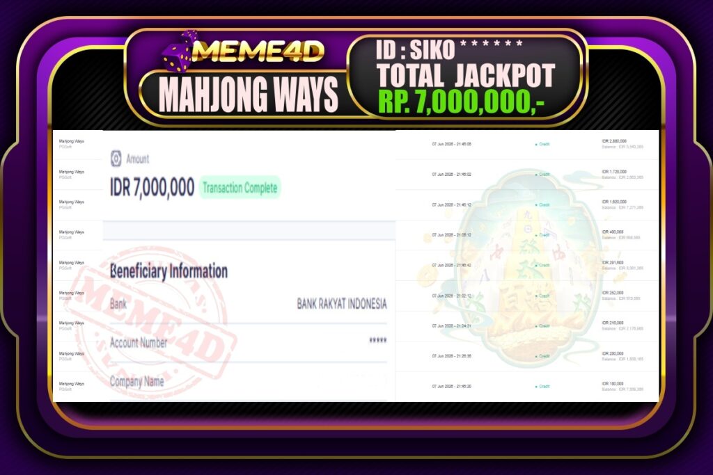 Bukti Jp MEME4D Slot Online 09 Juni 2026