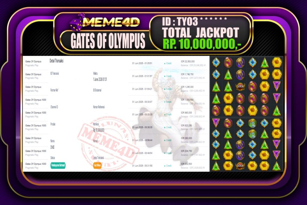 Bukti Jp MEME4D Slot Online 01 Juni 2026